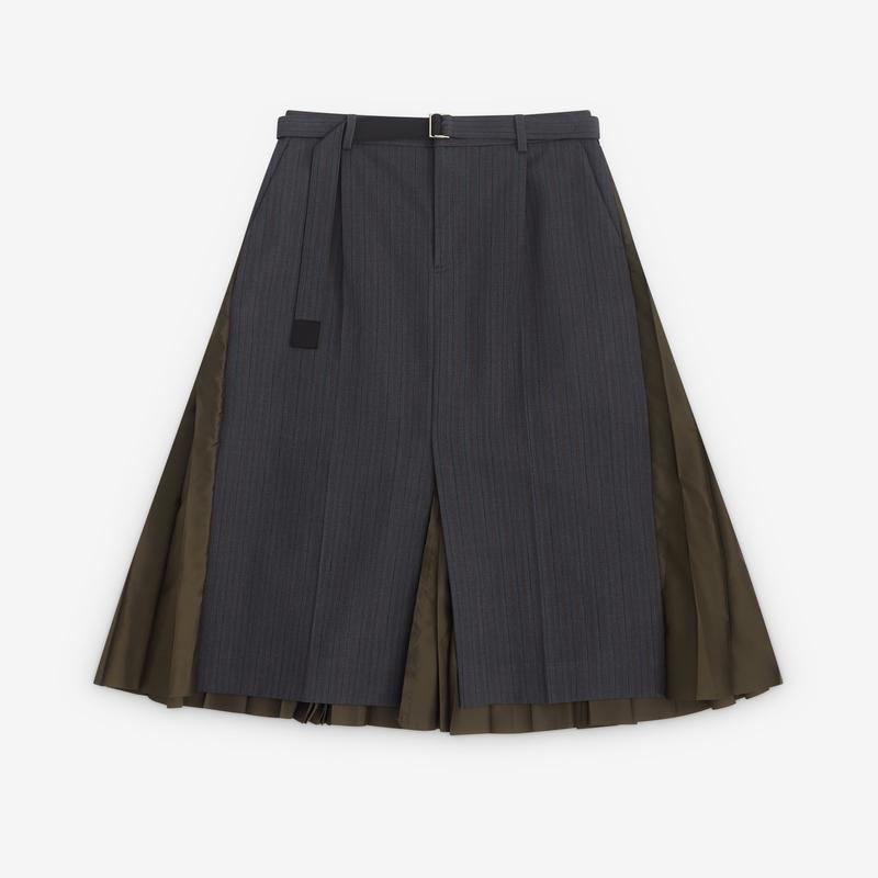 Sacai - Womens Stripe Doeskin Skirt - (Grey/Khaki)