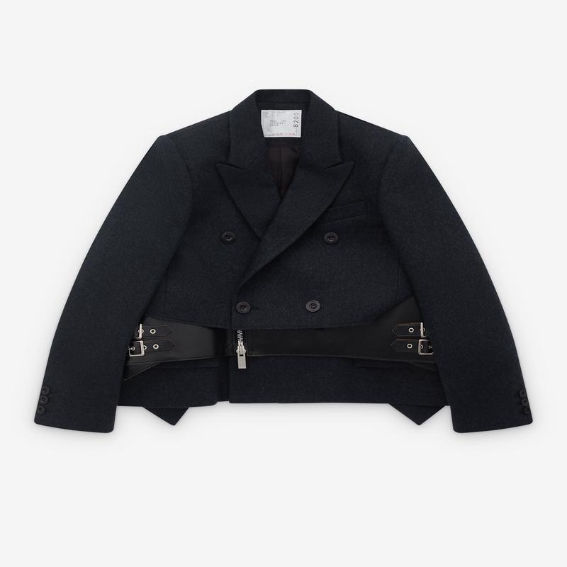 Sacai - Womens Wool Melton Leather Jacket - (Black)