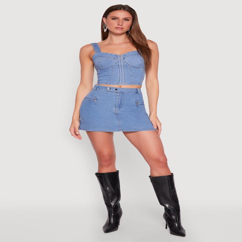 Zip Detail Mini Denim Skirt