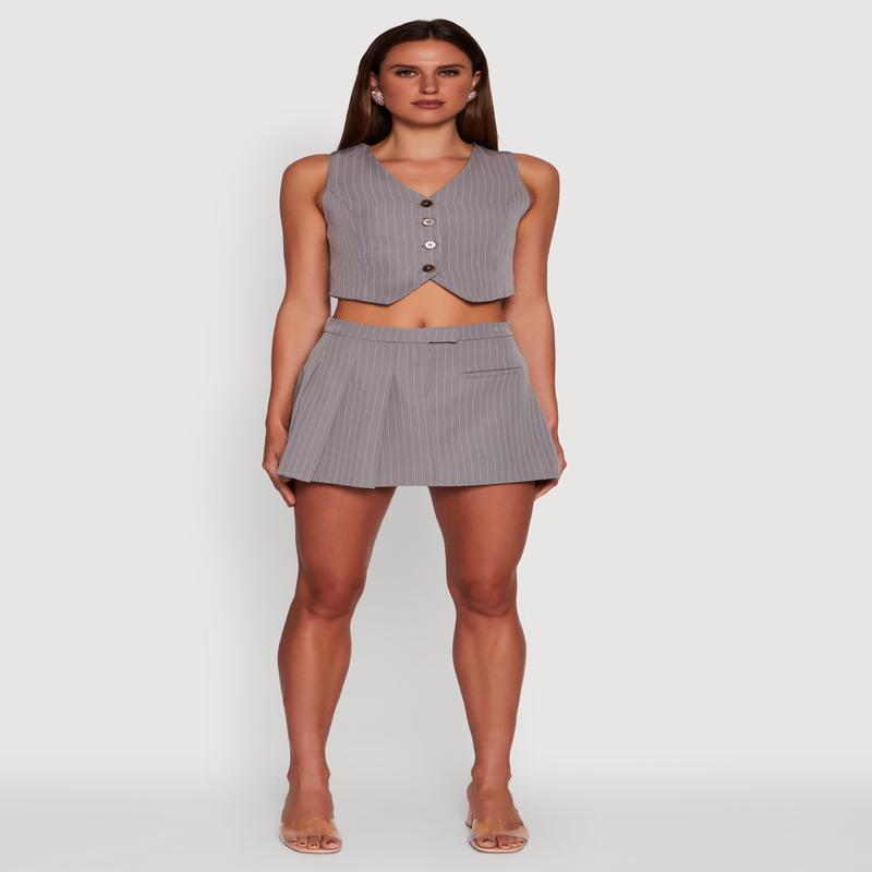 Pinstripe Pleated Mini Skirt