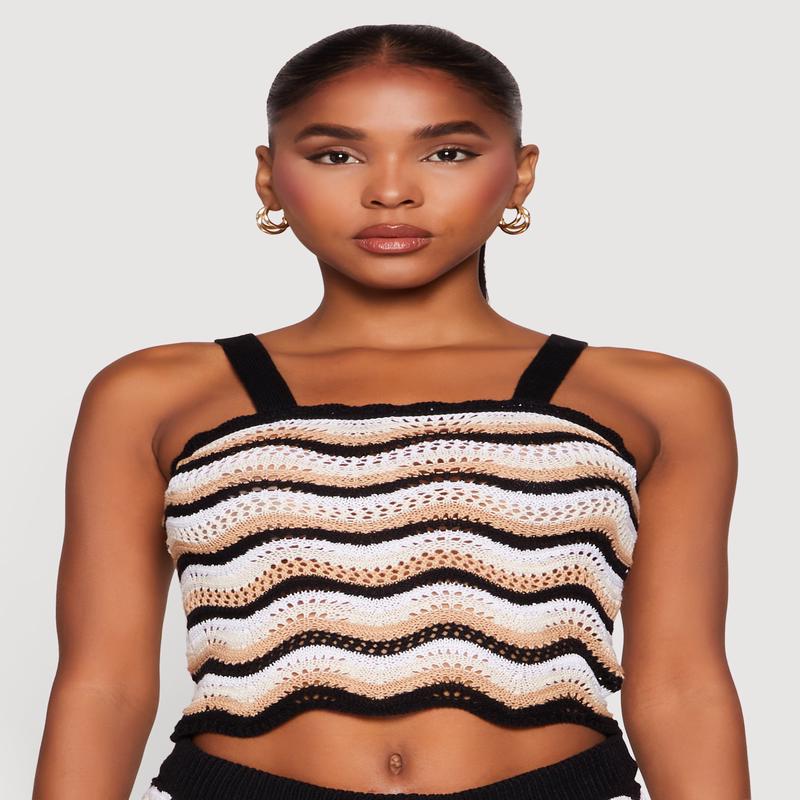 Wavy Striped Crochet Crop Top