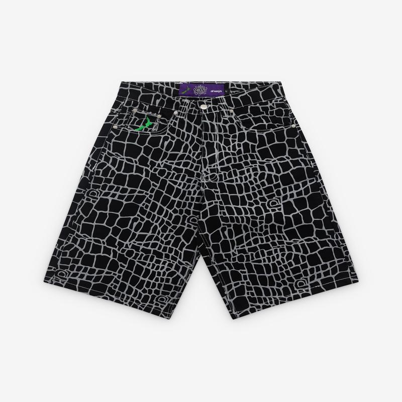 Always Do What You Should Do - Mens Croc Print Denim Shorts - (Black)