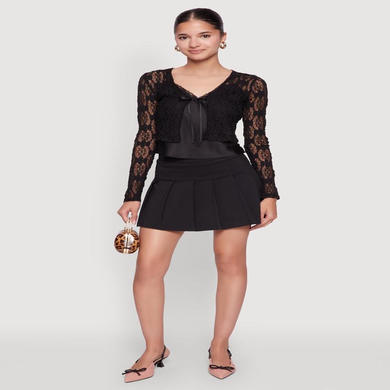 Haute Monde Floral Lace Tie Front Crop Top