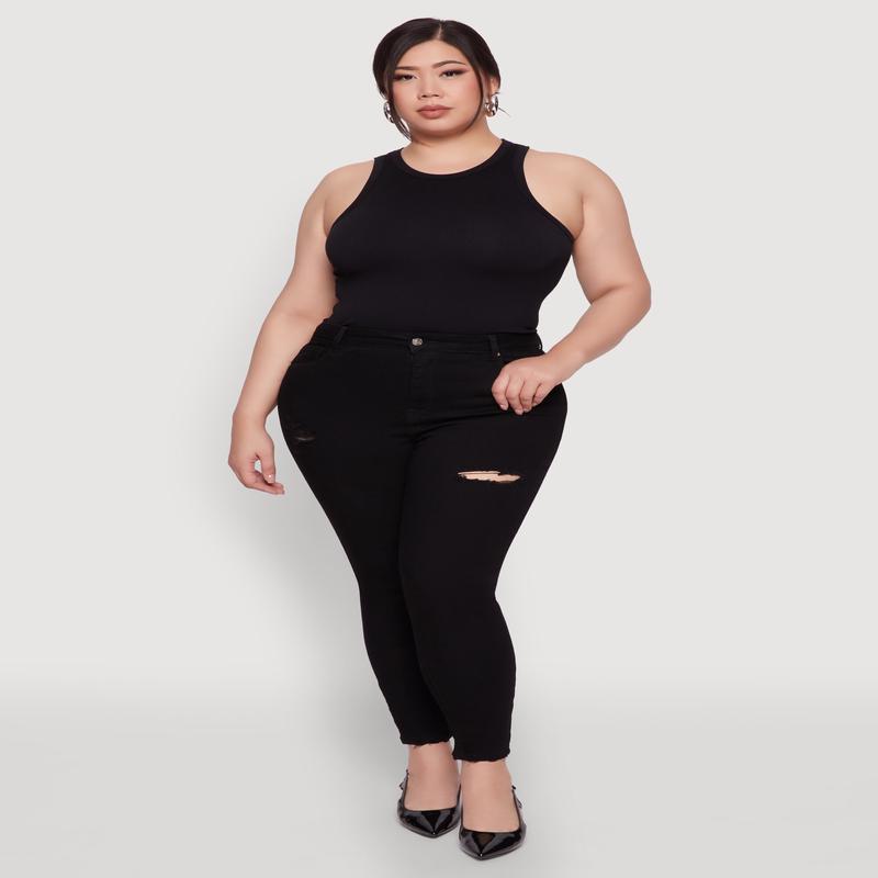 Plus Size WAX Distressed High Rise Skinny Jeans