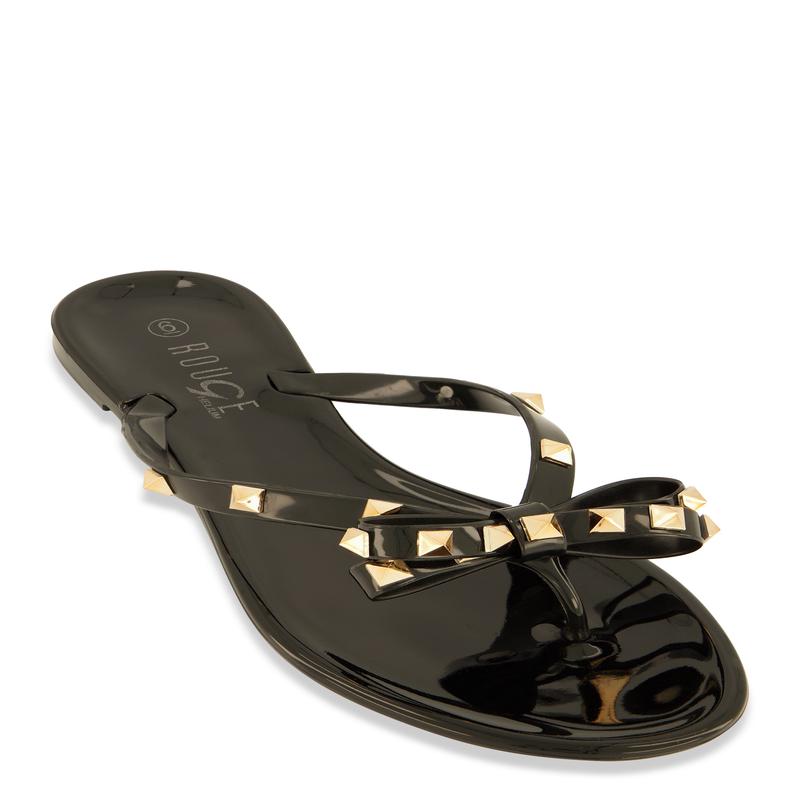Bow Studded Jelly Thong Slide Sandals