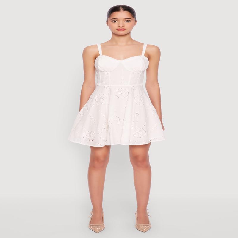 Iris Poplin Eyelet Bustier Skater Dress
