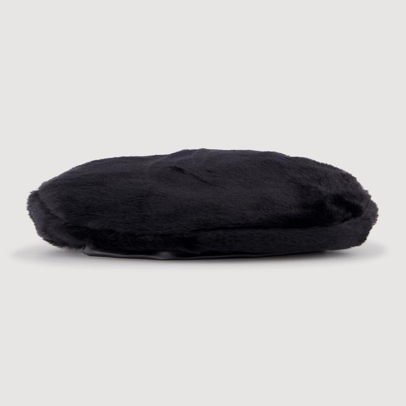 Faux Fur Beret with Faux Leather Trim