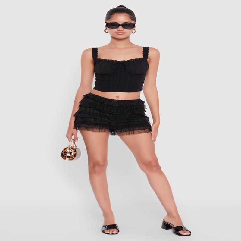 Iris Mesh Lace Tiered Shorts