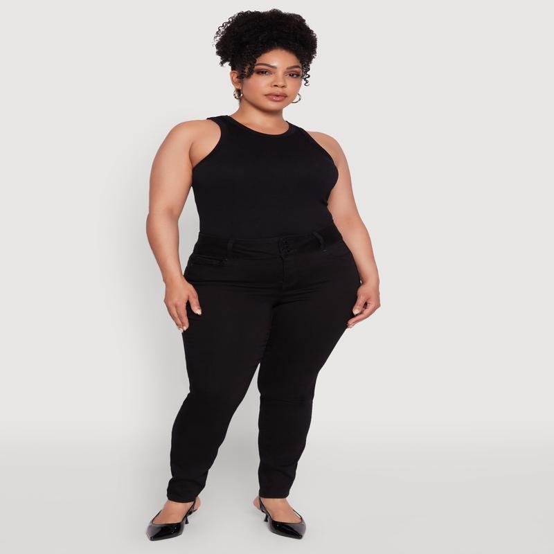 Plus Size WAX 3 Button High Waist Jeans