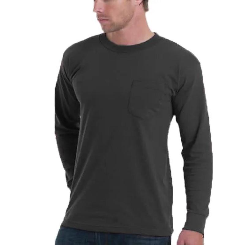 Long Sleeve Heavyweight 100% Cotton T-Shirt with Pocket - Made in USA