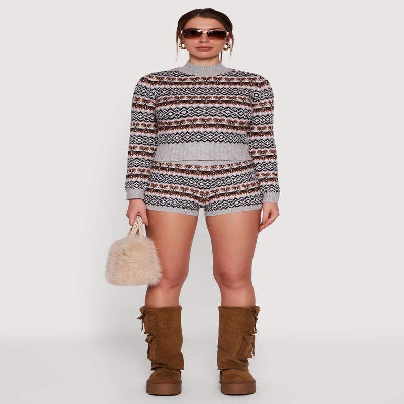 Almost Famous Fair Isle High Waisted Shorts