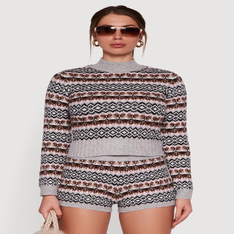 Almost Famous Fair Isle Mock Neck Long Sleeve Sweater