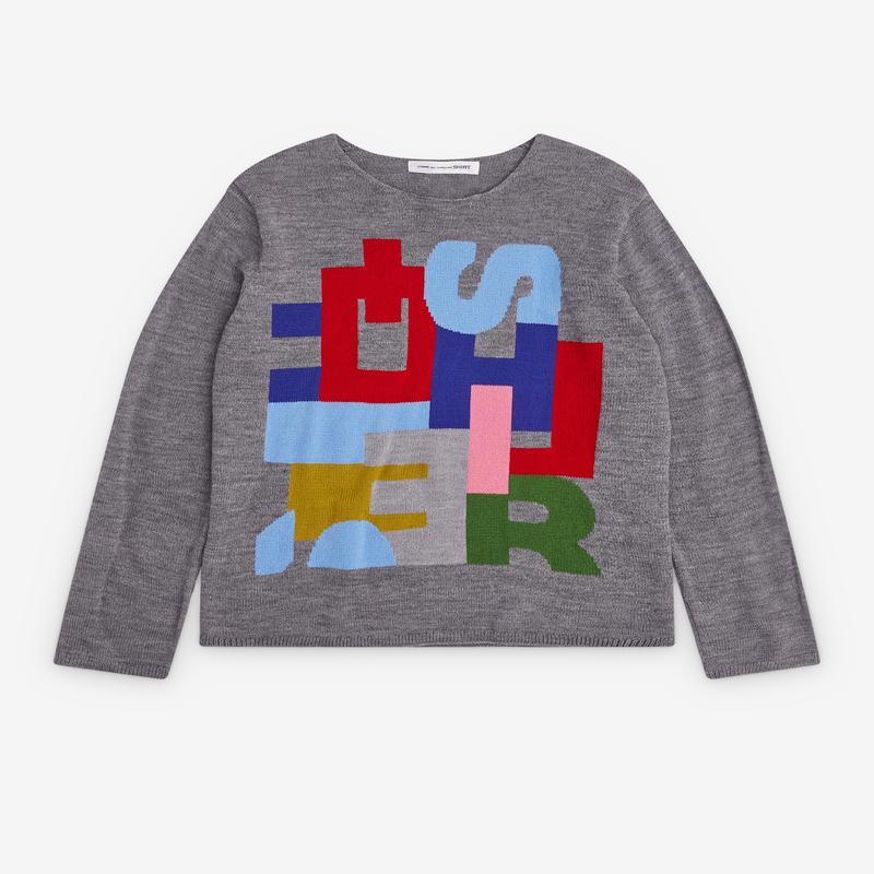 CDG Shirt - Mens Intarsia Knit Sweater - (Grey)