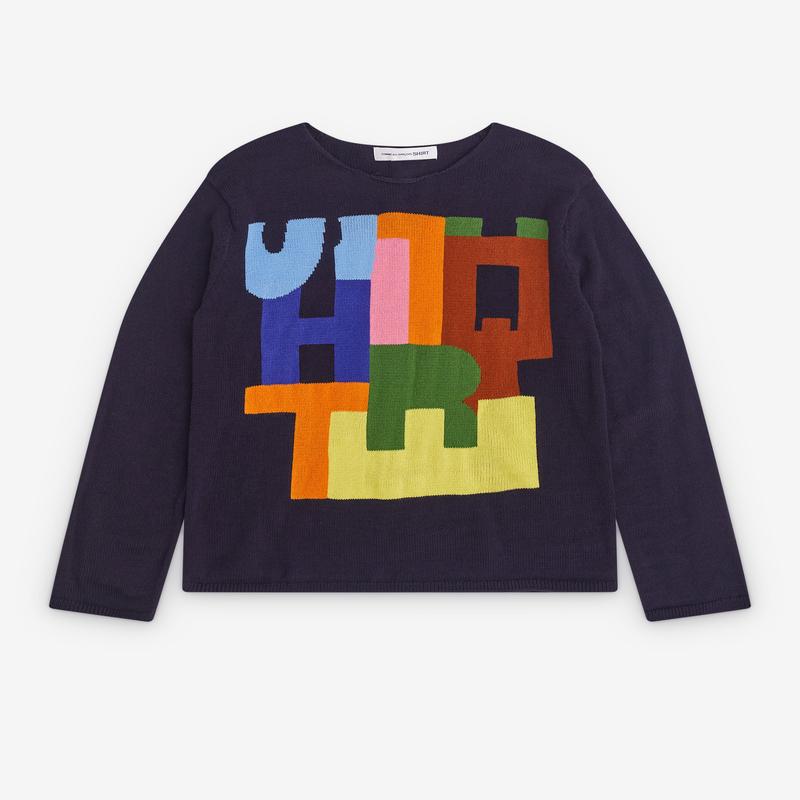 CDG Shirt - Mens Intarsia Knit Sweater - (Navy)