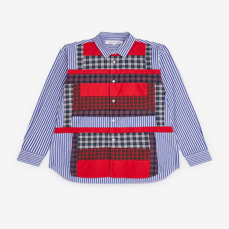 CDG Shirt - Mens Stripe And Tartan Colour Block Shirt - (Multi)