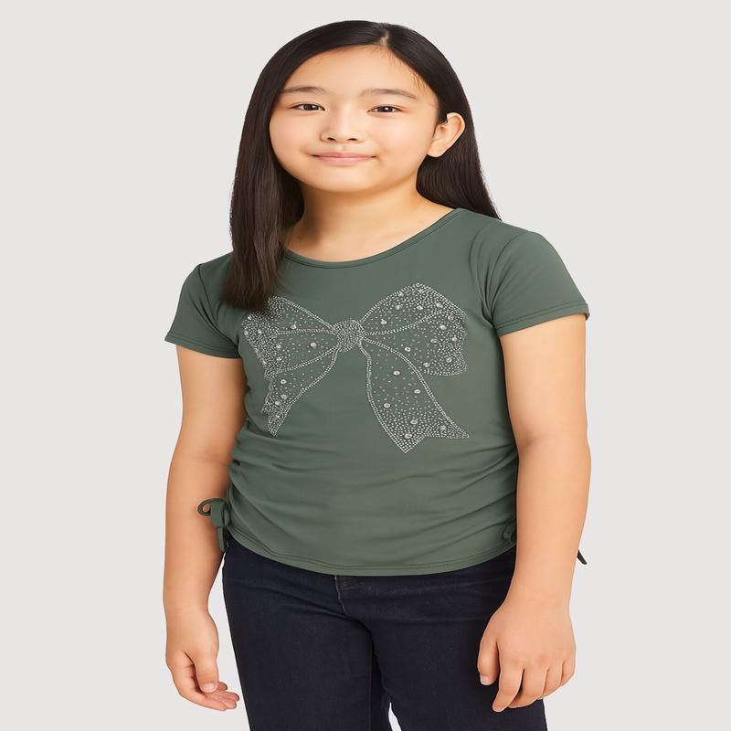 Girls Rhinestone Bow Graphic T-Shirt