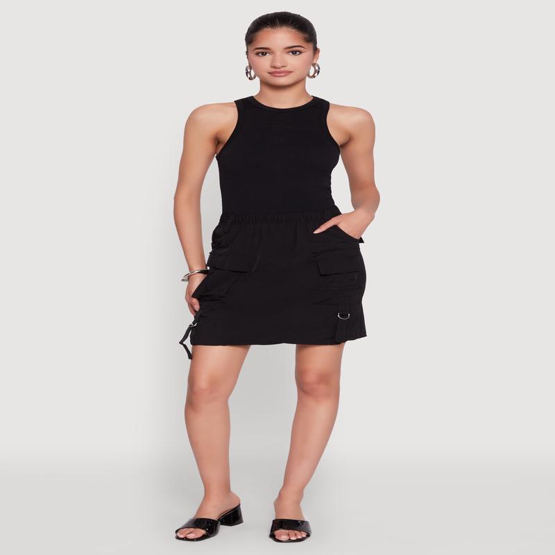 Nylon Tabbed Cargo Mini Skirt