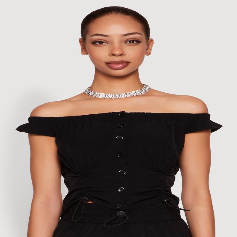 Toggle Drawstring Off The Shoulder Crop Top