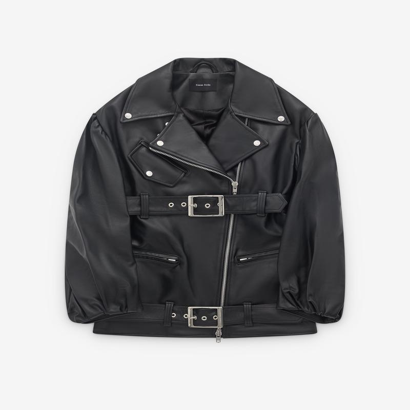 Simone Rocha - Womens Puff Sleeve Belted Biker Jacket - (Black)