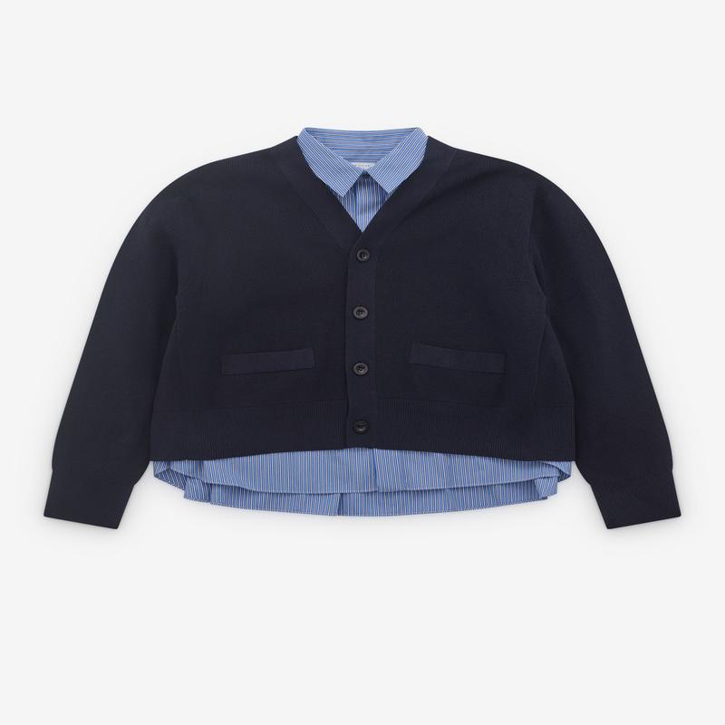 sacai - Women's Layered Poplin Cotton And Knit Cardigan - (Blue)