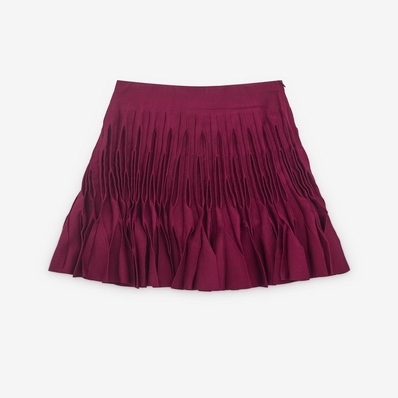 Alaa - Women's Pleated Miniskirt - (Burgundy)