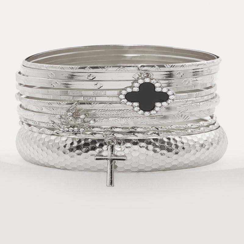 Assorted Metallic Charm Bangles Set of 11