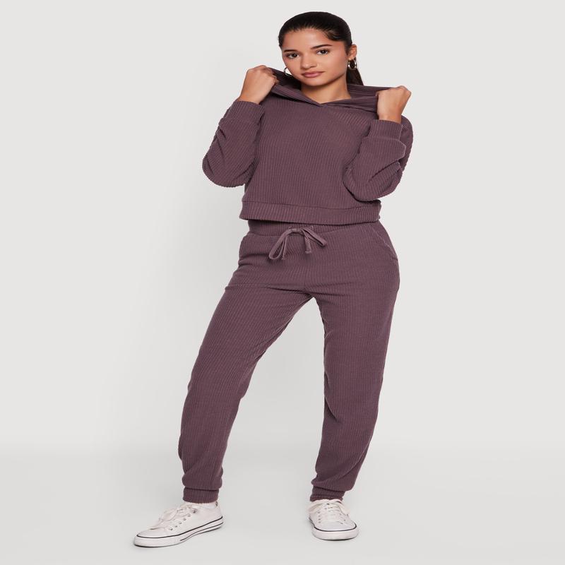Brushed Rib Knit Drawstring Waist Joggers