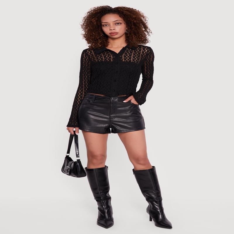 Long Sleeve Lace Button Front Blouse