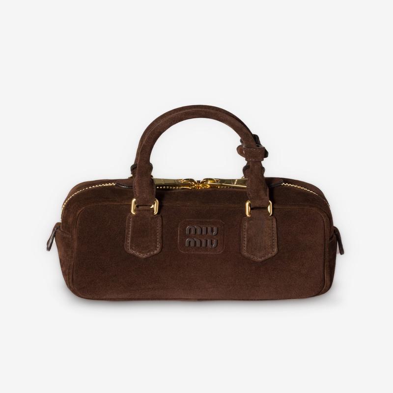 Miu Miu - Womens Arcadie Padded Suede Top-handle Bag - (Dark Brown)