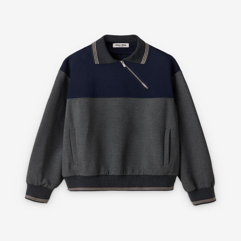 Miu Miu - Womens Zipper Sweatshirt - (Anthracite Gray/Blue)