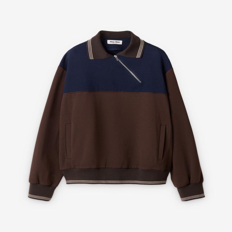 Miu Miu - Womens Zipper Sweatshirt - (Cocoa Brown/Blue)