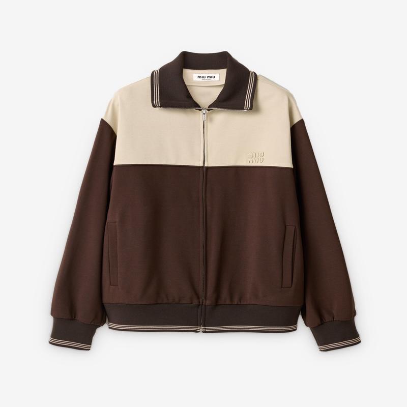 Miu Miu - Womens Zipper Sweatshirt - (Cocoa/Sand)