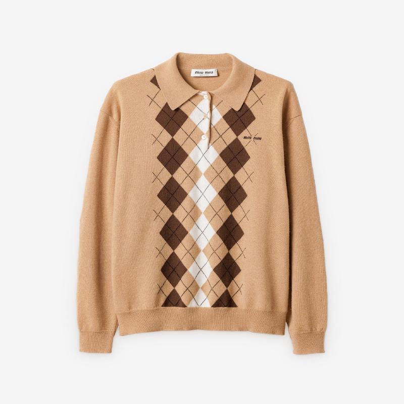 Miu Miu - Womens Cashmere Polo Shirt - (Camel Brown)