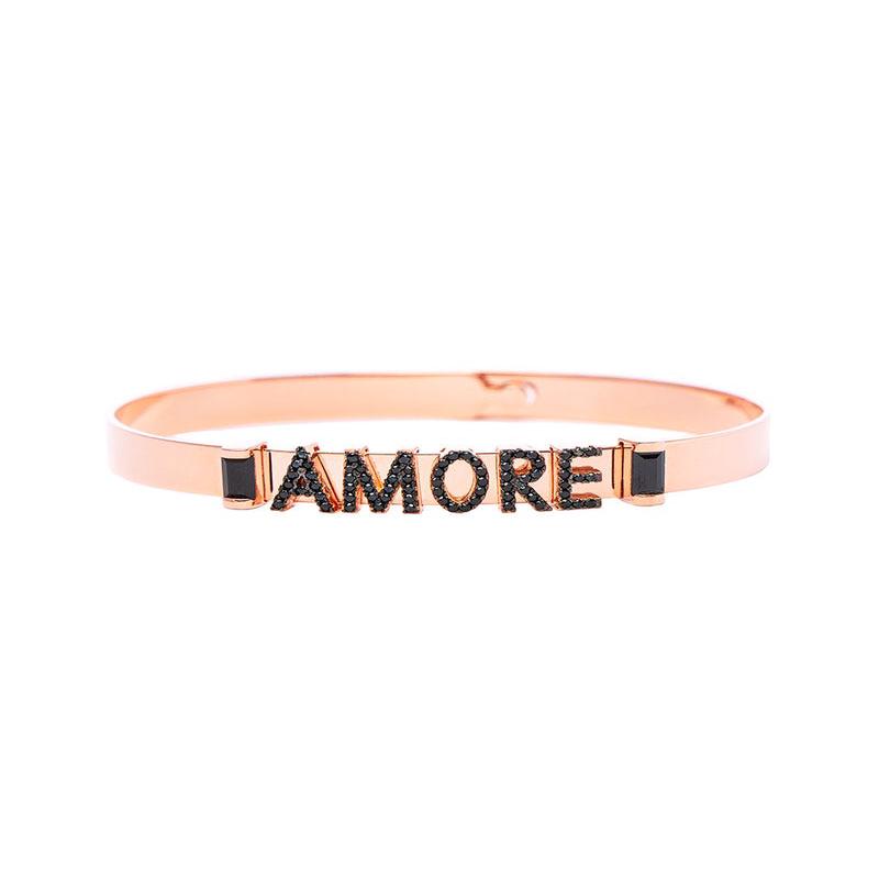 AMORE RIGID BRACELET IN ROSE GOLD WITH LETTERING