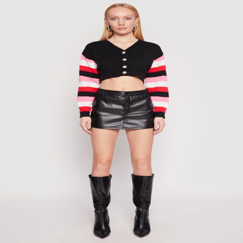 Daisy Striped Sleeve Cropped Cardigan