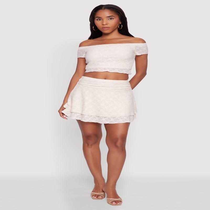 Madden Girl Ruched Lace Tiered Skirt