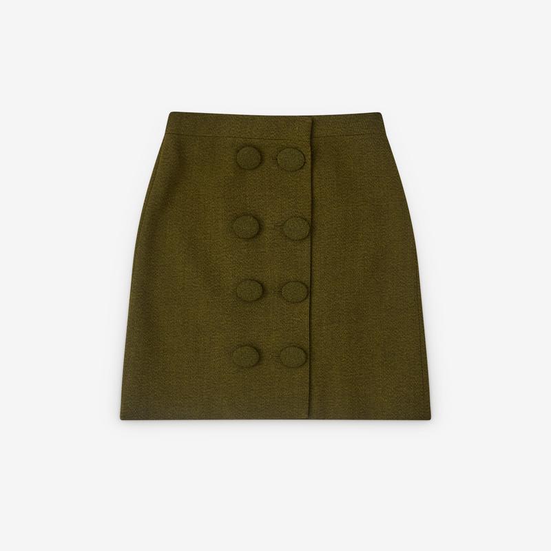 SHUSHU/TONG - Womens Double-Breasted Button Skirt - (Green)