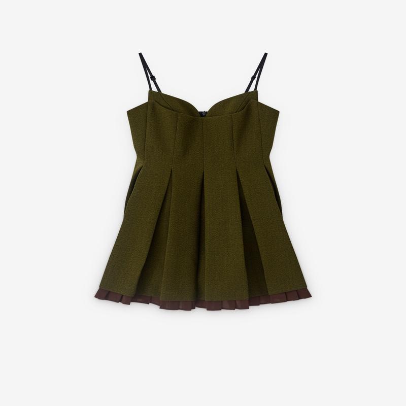 SHUSHU/TONG - Womens Pleated Camisole Dress - (Green)