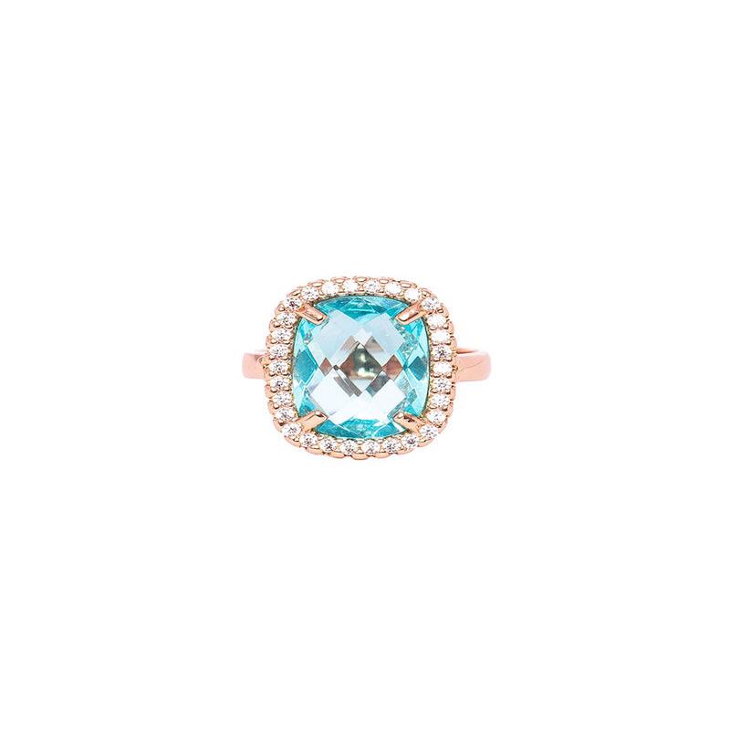 SKY SQUARE RING IN ROSE GOLD WITH ZIRCONS