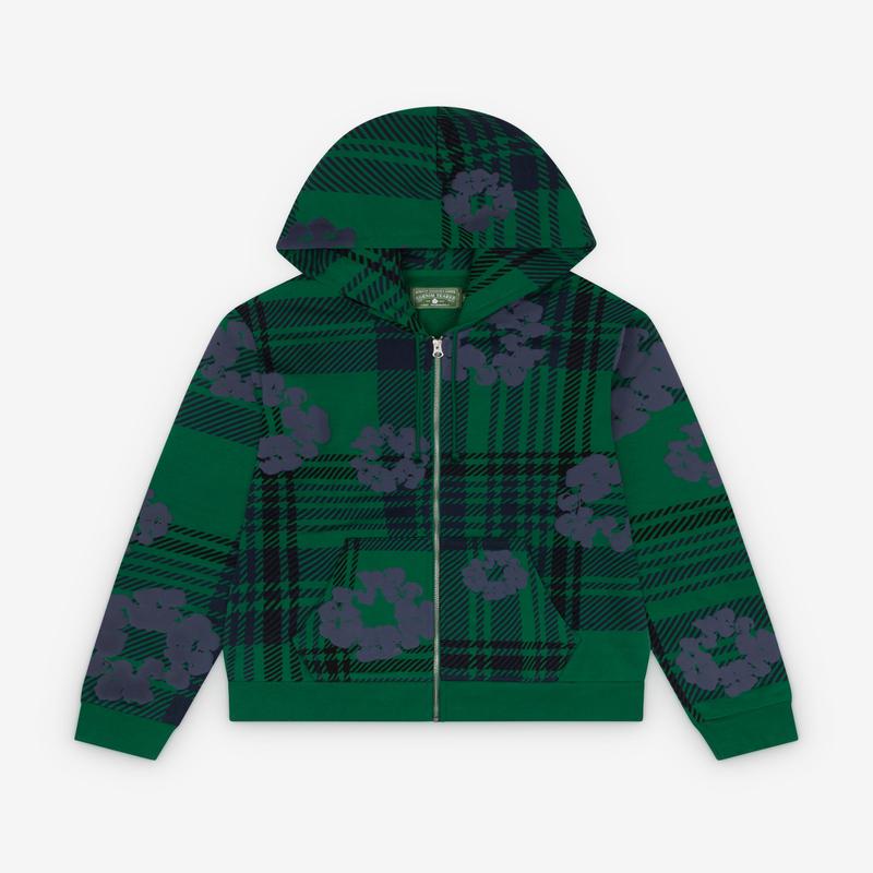 Denim Tears - Men's Plaid Cotton Wreath Zip Hoodie - (Green)