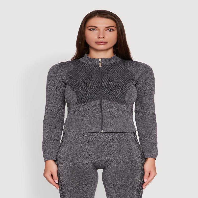 Seamless Marled Mock Neck Long Sleeve Track Jacket