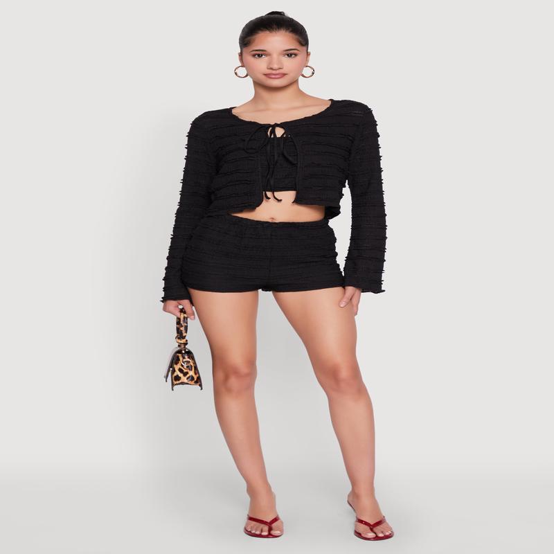 Textured Knit High Waist Shorts