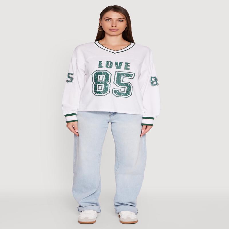 V Neck Varsity Stripe Graphic Tee