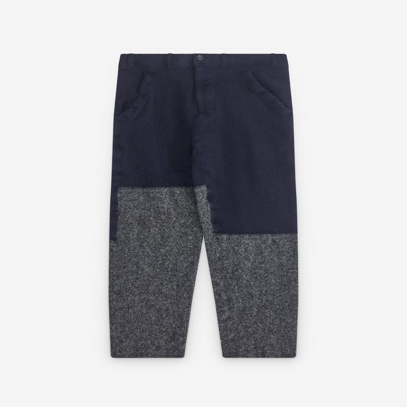 CDG Shirt - Mens Colour Block Wool Trousers - (Navy/Grey)