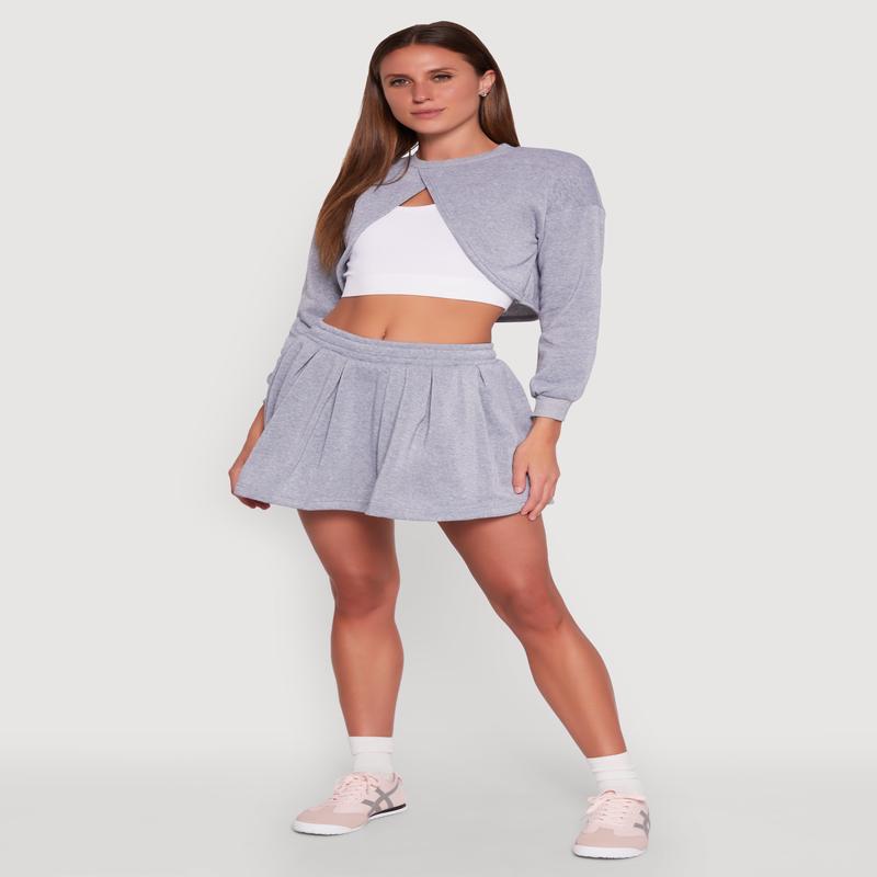 Smocked High Waisted Pleated Skort