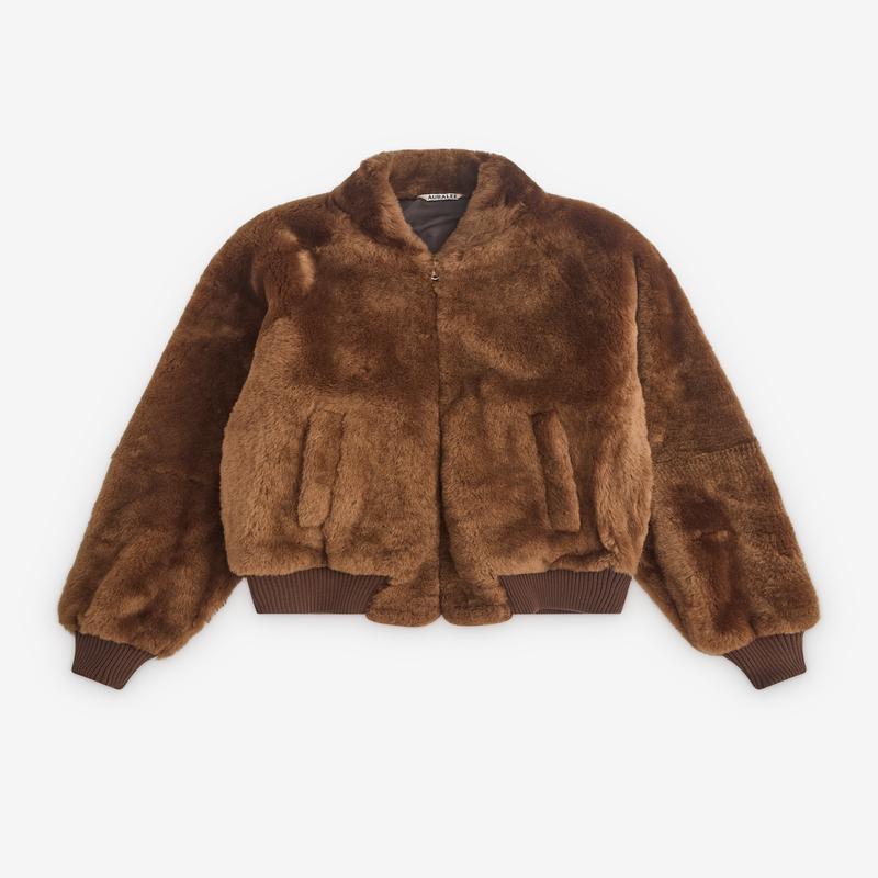 Auralee - Mens Straight Merino Mouton Zip Blouson - (Brown)