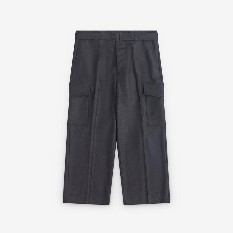 Auralee - Mens Wool Fulling Flannel Cargo Slacks - (Top Charcoal)