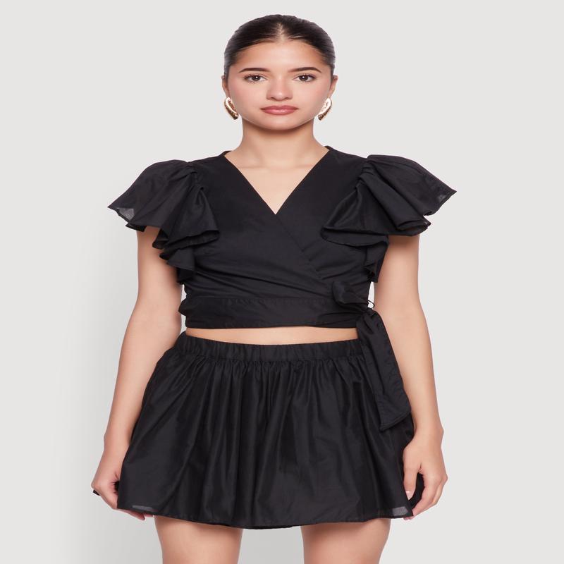 Haute Monde Flutter Sleeve Side Tie Wrap Top