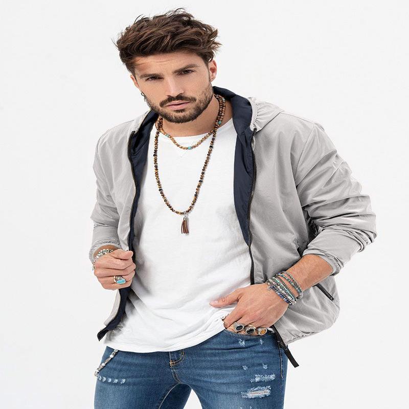 JACKSON REVERSIBLE JACKET IN SILVER AND BLUE