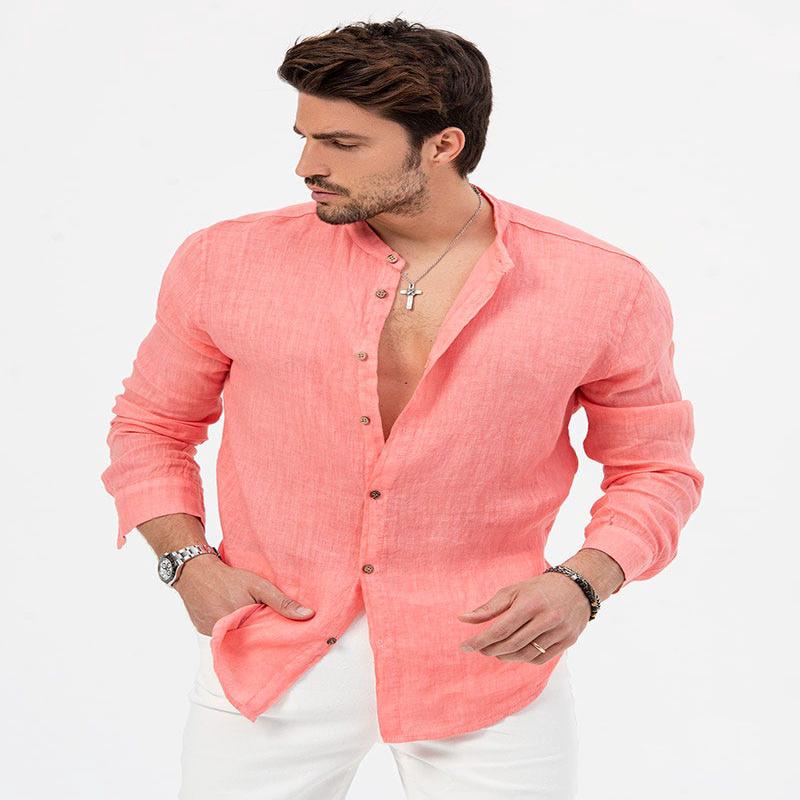 OTIS LINEN SHIRT IN CORAL